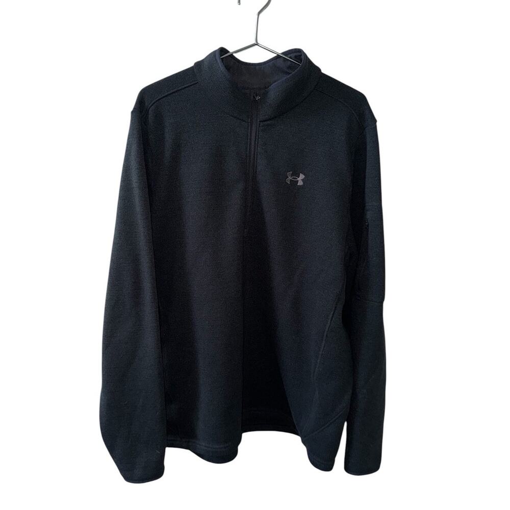 Under‎ Armour Mens 2XL Black Quarter Zip Pullover Fleece Mock Neck Athletic